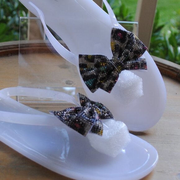 NWT NIB Jelly Sandal WHITE Colorful Adornment BOWS Size: 7.5 - Picture 3 of 10